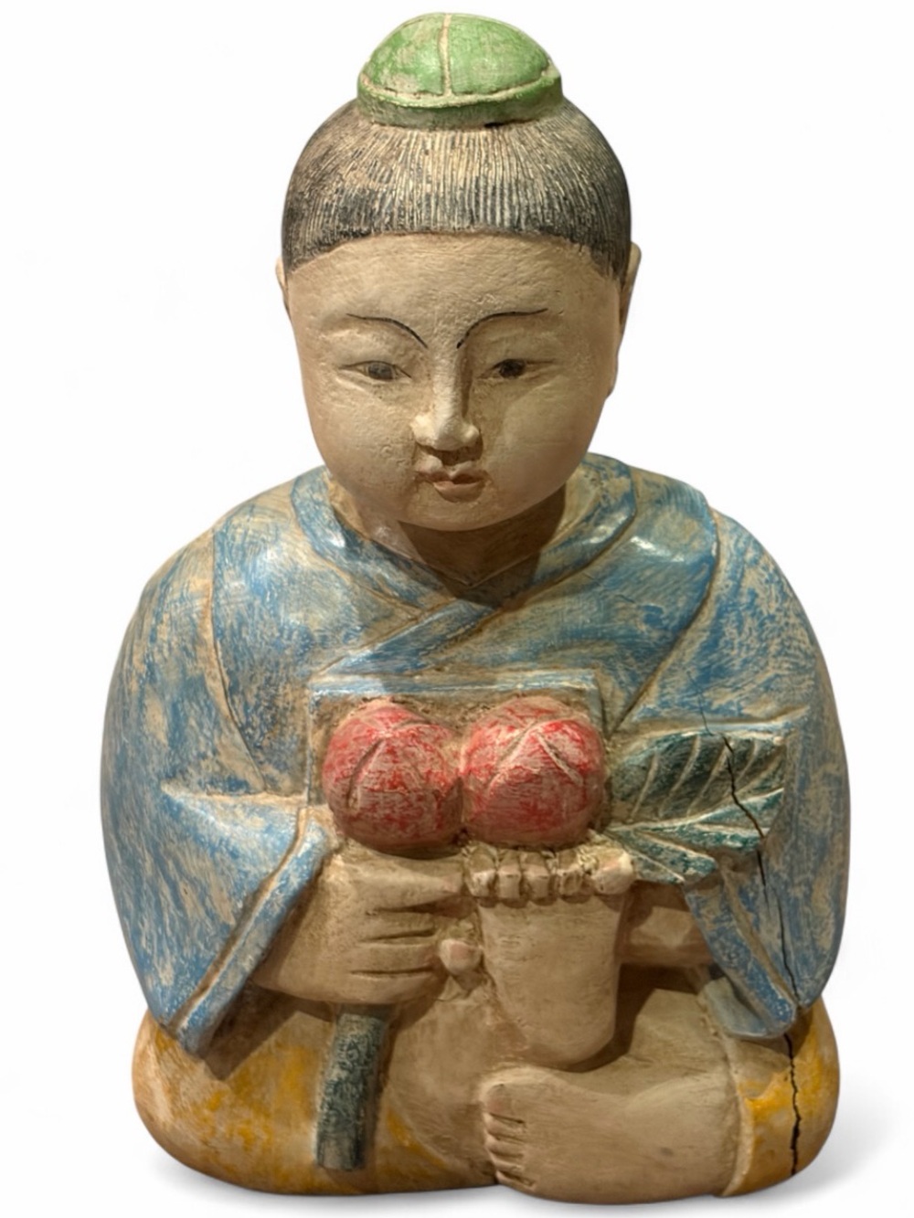 Vintage Hand Carved Hand Painted Wooden Geisha Sculpture Pastel Folk Art Figure